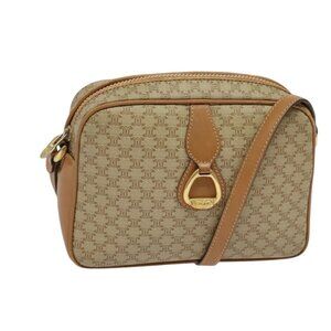 Authentic CELINE Macadam Canvas Shoulder Bag PVC Beige Gold